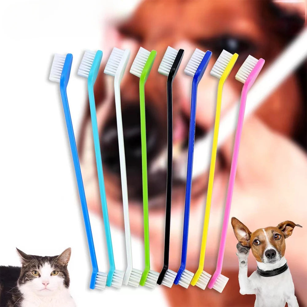 10PCS Pet Toothbrush Pet Long Handle Double Head Toothbrush Dog Oral Cleaning Care