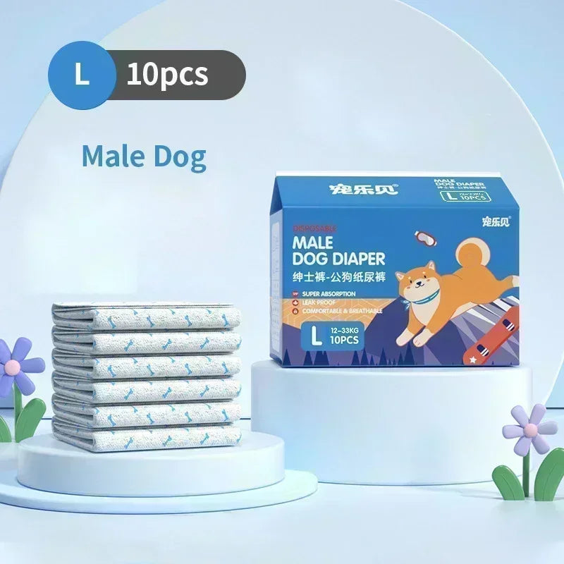 10PCS Super Absorbent Pet Diapers Dog Physiological Pants Leakproof Dog Diapers Disposable Nappies for Dogs Cats Male Female