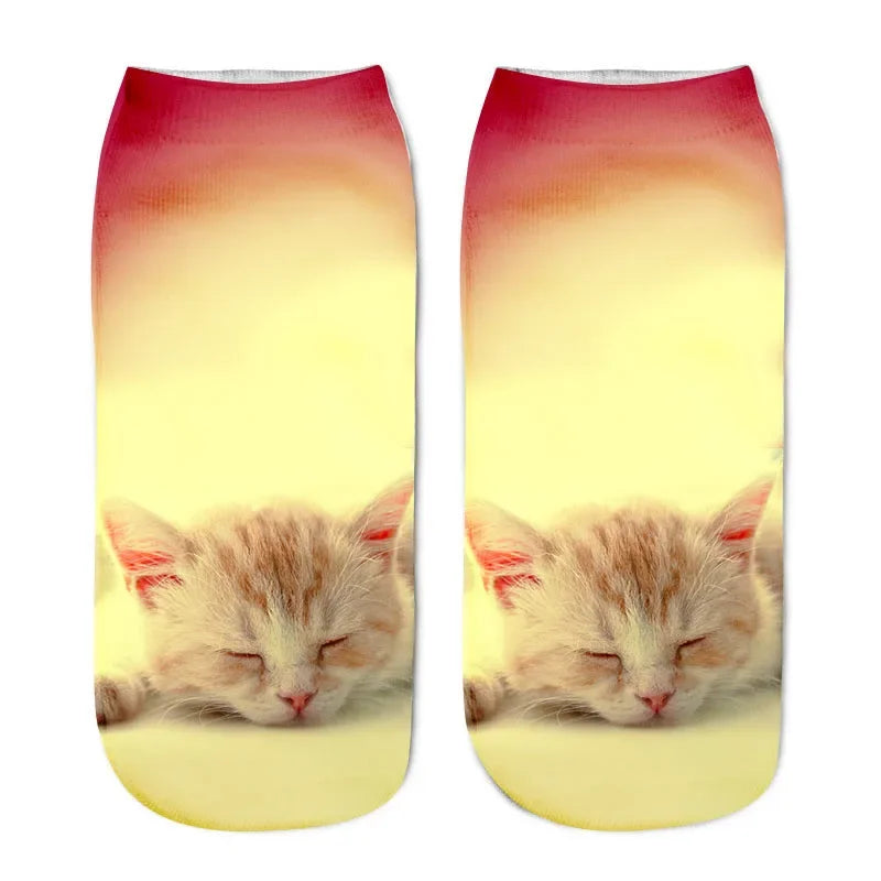 New 3D Print Funny Cute Cartoon Kitten Unisex Creative Colorful Multiple Cat Face Happy Low Ankle Socks For Women Dropship