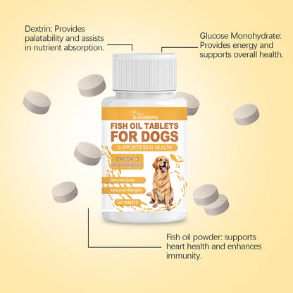 Canine Multivitamin Fish Oil Tablets for Dogs Coat Care Formula with Omega-3, Reduce Shedding & Nourish Skin Health Supplement