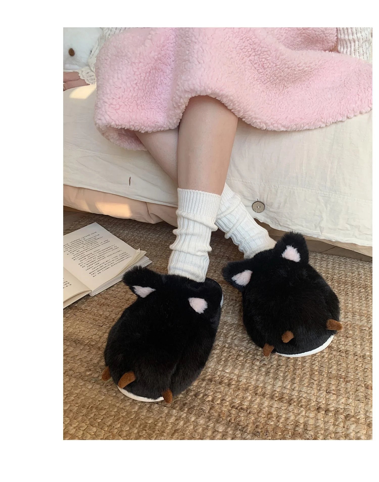 Cute Warm Cat Paw Cotton Slippers For Women's 2022 Winter Home Plush Anti-skid Slipper Funny Household Shoes