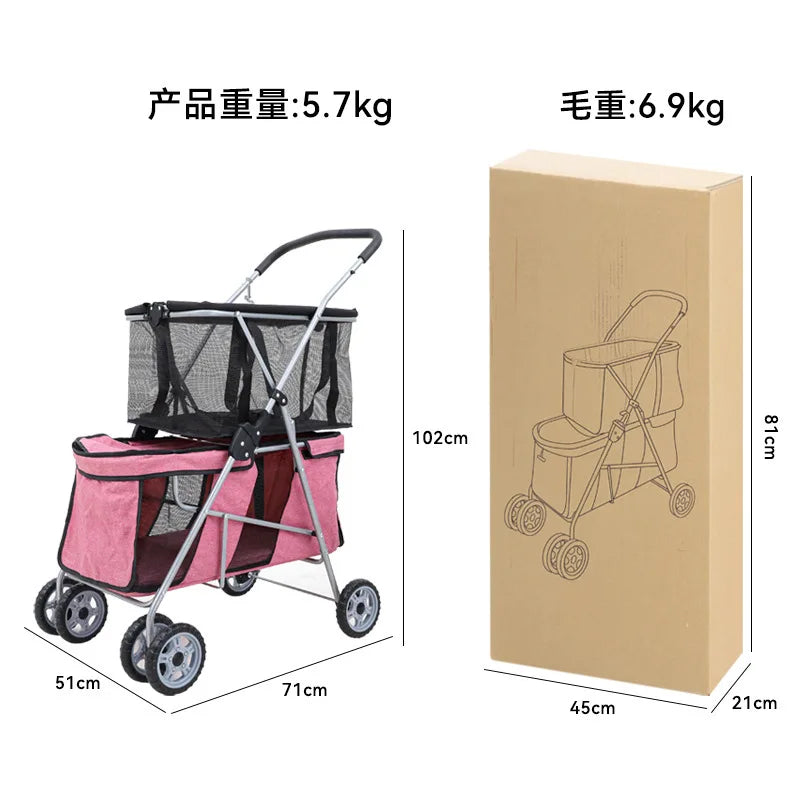 New Pet Cart Foldable Shopping Cart Separation Cat Bag Double-layer Large-capacity Dog Walking Cart