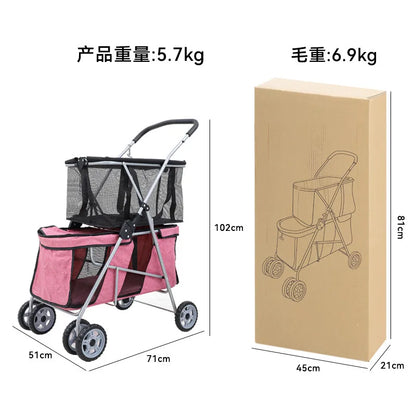 New Pet Cart Foldable Shopping Cart Separation Cat Bag Double-layer Large-capacity Dog Walking Cart