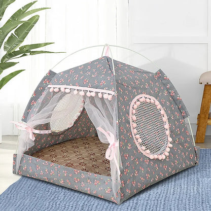 Foldable Cat & Dog Tent Bed – Summer Cave House for Small Pets
