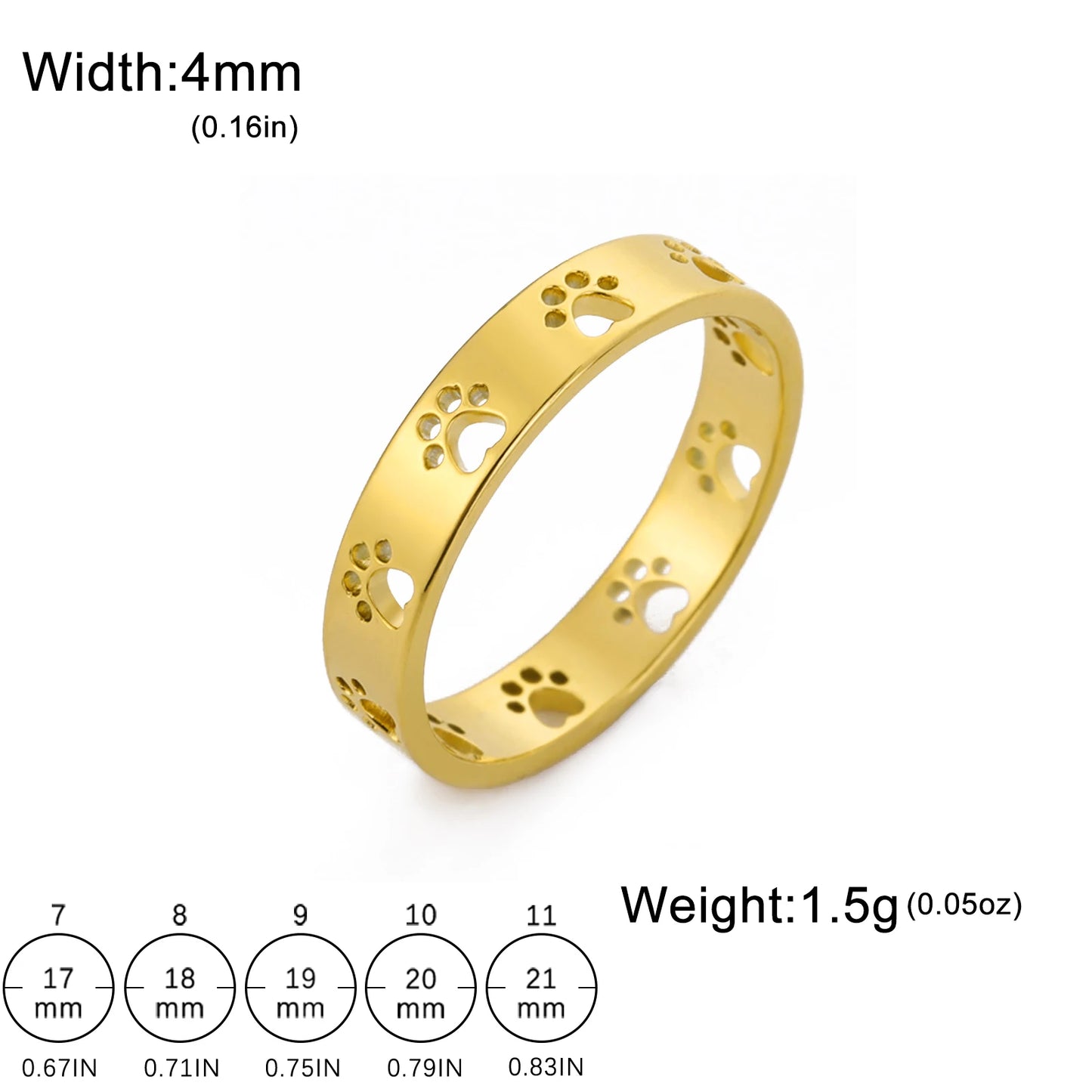 Sipuris Dog Paw Hollow Rings For Women Stainless Steel Gold Color Hip Hop Cute Ring Jewelry Gifts For Animal Dog Lovers