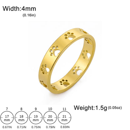 Sipuris Dog Paw Hollow Rings For Women Stainless Steel Gold Color Hip Hop Cute Ring Jewelry Gifts For Animal Dog Lovers