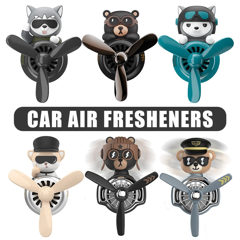 Pilot husky dog car air fresheners propeller plane vent clip perfume diffuser aroma fun cartoon decoration accessories fragrance