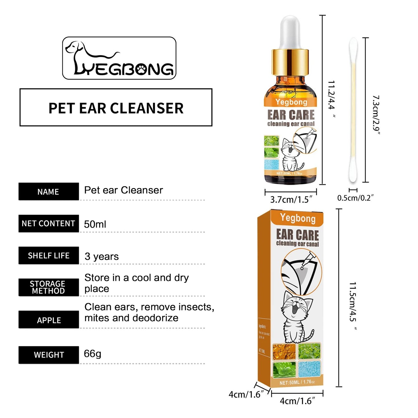 Pets Ear Cleaner Drops Prevents Itching Infection Inflammation Control Cats Ear Odors Dogs Removes Ear Mites Cleaning Liquid Set
