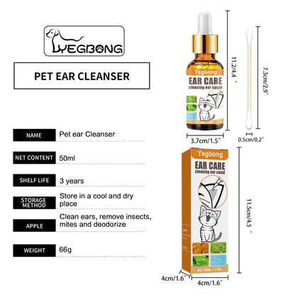 Pets Ear Cleaner Drops Prevents Itching Infection Inflammation Control Cats Ear Odors Dogs Removes Ear Mites Cleaning Liquid Set