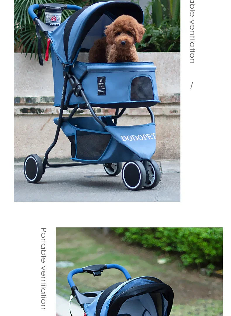 Small and Medium Sized High Landscape Pet Stroller One Click Folding Outdoor Dog Walking Cart Stylish and Breathable Tricycle