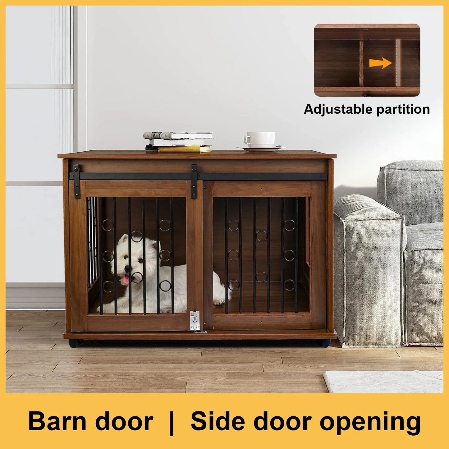 Luxury Wooden Dog Crate with Doors for Small Animals