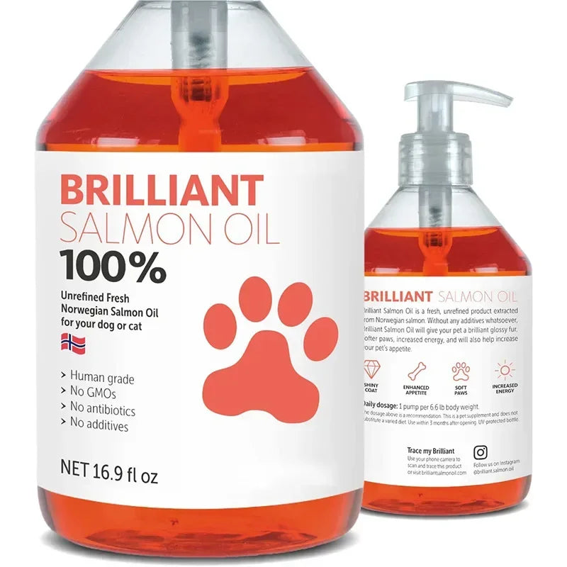 500ml Natural Salmon Oil for Dogs - Omega Fatty Acids Supplement - Human Grade Nutritional Health Support