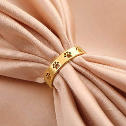 Sipuris Dog Paw Hollow Rings For Women Stainless Steel Gold Color Hip Hop Cute Ring Jewelry Gifts For Animal Dog Lovers