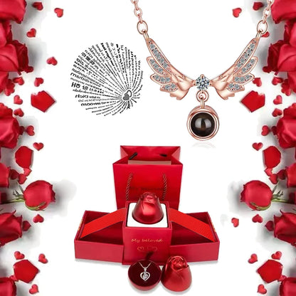 I Love You Necklace With Rose Gifts Box 100 Languages Projection Pendant Jewelry For Girlfriend 2023 New In Romantic Accessories