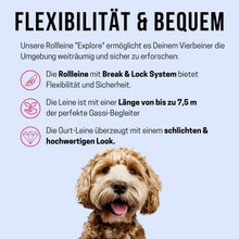 KONG retractable dog leash, KONG Explore dog leash, large retractable dog leash, 24ft dog leash, heavy duty dog leash, dog leash for 110lbs, reflective dog leash, nylon retractable leash, leash for big dogs, safe retractable dog leash