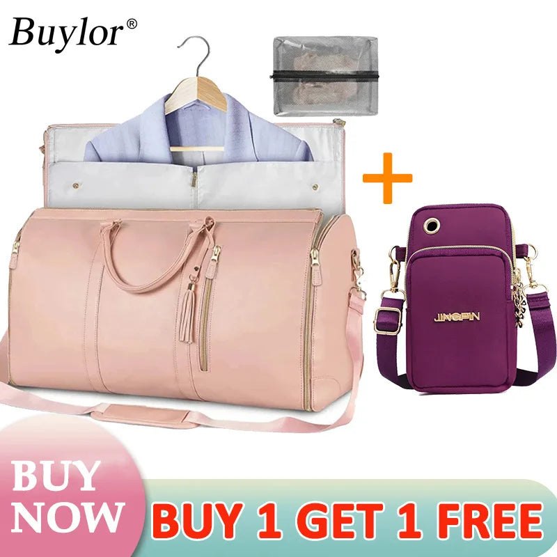 Buylor 2pcs Bags Folding Suit Bag Large Capacity Travel Luggage Bag With Shoe pouch Waterproof Women Handbag Outdoor Fitness Bag