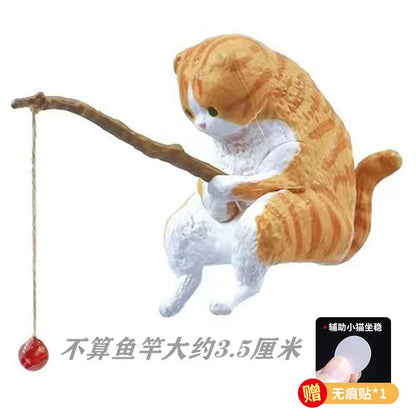 釣魚貓汽車內裝裝飾可愛樹脂帶管眼鏡汽車後視鏡掛件出風口車載飾品