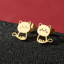 Jisensp 1 Pair Cartoon Animal Cat Earings Cute Stainless Steel Kitten Stud Earring for Women Girls Funny Jewelry Oorbellen
