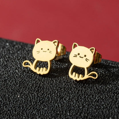 Jisensp 1ペア 漫画動物猫イヤリング かわいいステンレススチール 子猫スタッドイヤリング レディース ガールズ 面白いジュエリー イヤリング
