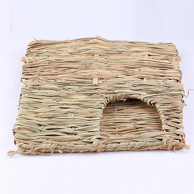 可折疊編織兔籠寵物倉鼠豚鼠兔草咀嚼玩具墊屋床窩適用於小動物兔子配件