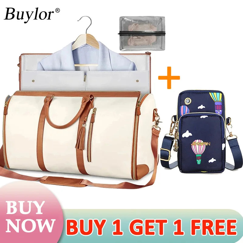 Buylor 2pcs Bags Folding Suit Bag Large Capacity Travel Luggage Bag With Shoe pouch Waterproof Women Handbag Outdoor Fitness Bag