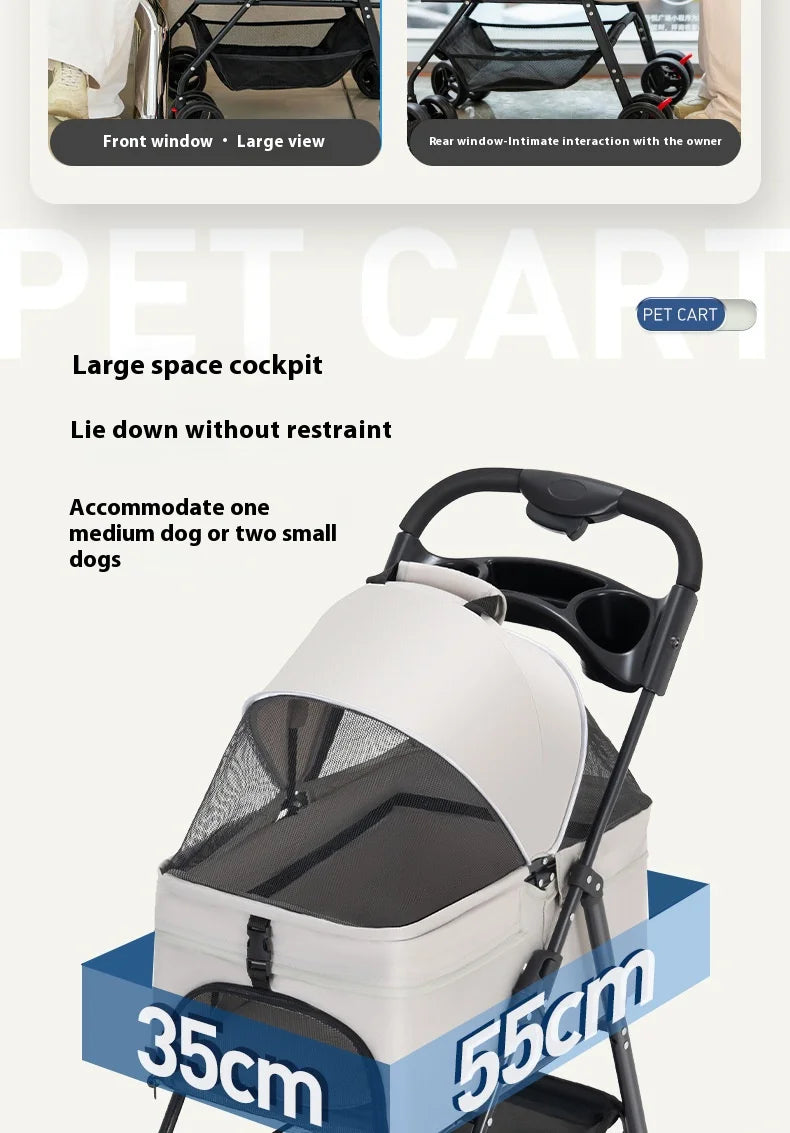Detachable Pet Stroller Frame Basket With Feeding Tray One Click Fold System Lightweight Portable For Cats Dogs Pet Carrier