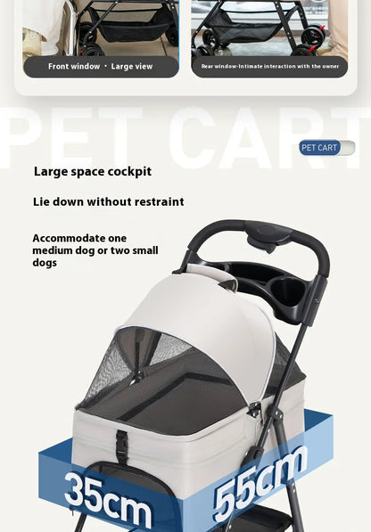 Detachable Pet Stroller Frame Basket With Feeding Tray One Click Fold System Lightweight Portable For Cats Dogs Pet Carrier