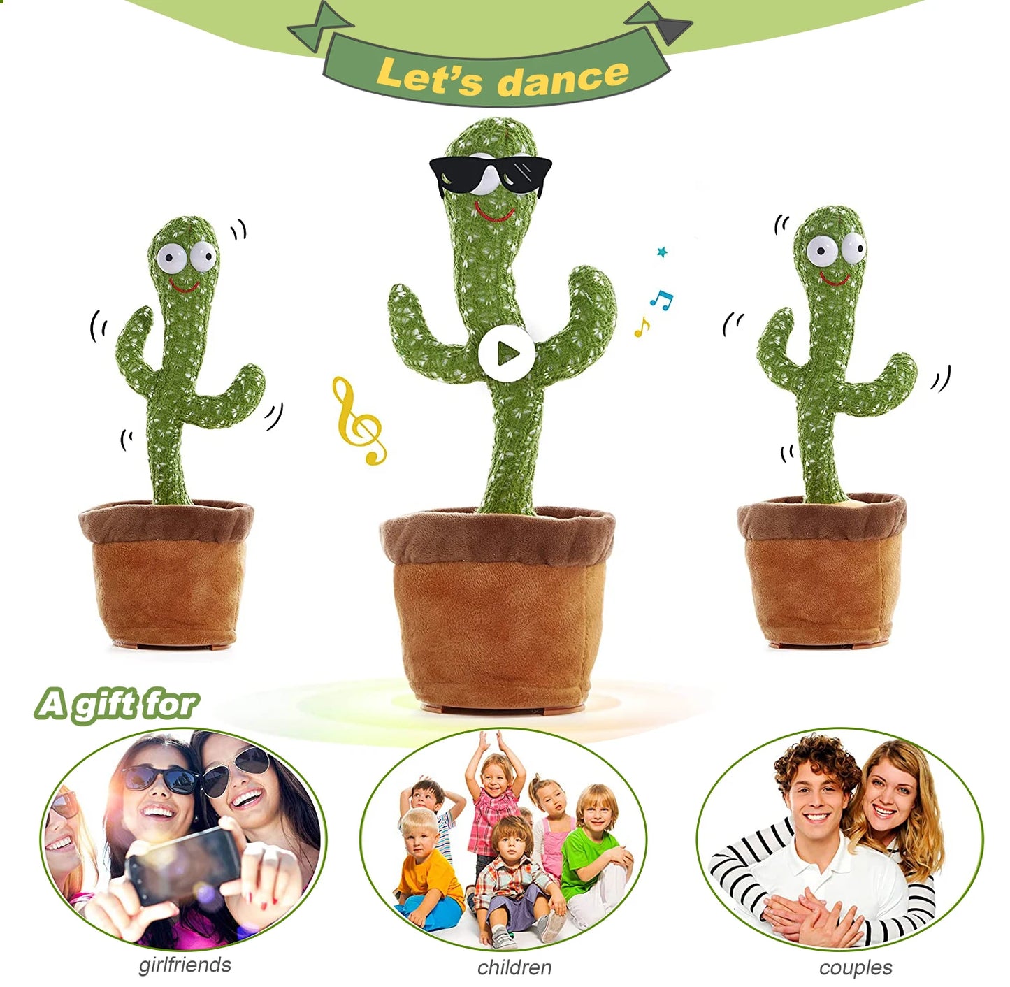 Dancing Cactus Repeat Talking Toy Electronic Plush Toys Can Sing Record Lighten USB Early Education Funny Gift Interactive Bled