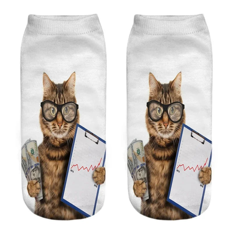 New 3D Print Funny Cute Cartoon Kitten Unisex Creative Colorful Multiple Cat Face Happy Low Ankle Socks For Women Dropship