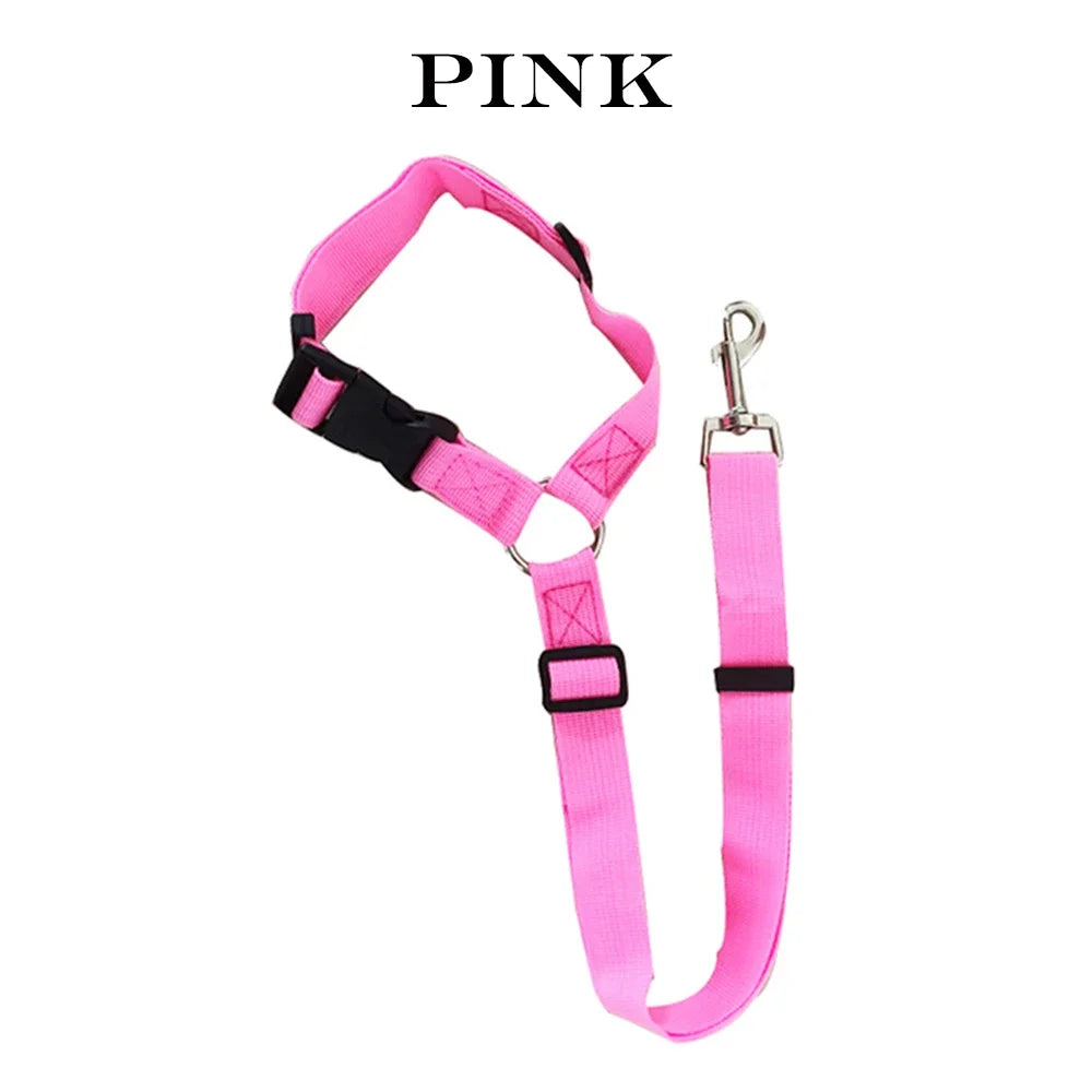 Solid Color Two-in-one Pet Car Seat Belt Nylon Lead Leash Backseat Safety Belt Adjustable Dogs Harness Collar Pet Accessories