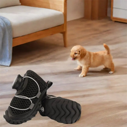 4pcs/set Protecting Breathable Dog Mesh Shoes Adjustable Anti-slip Pet Boots Thin Soft Sole Dog Sneakers Summer Season
