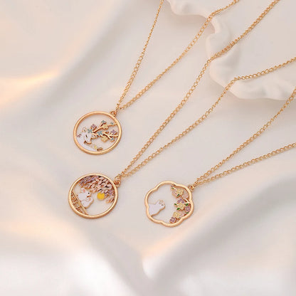 Cute Cat Bunny Sika Deer Necklace for Women Kids Fashion Cartoon DIY Animal Pendant Necklace Party Jewelry Accessories Gift