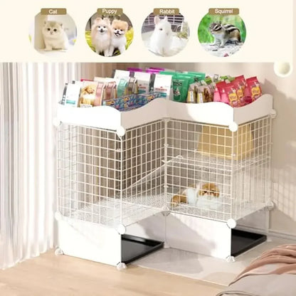 2 Tier Rabbit Cage Indoor Bunny Hutch Cat Cage with Pull Out Tray Corner Design Easy Cleaning Stable and Durable Loft Design