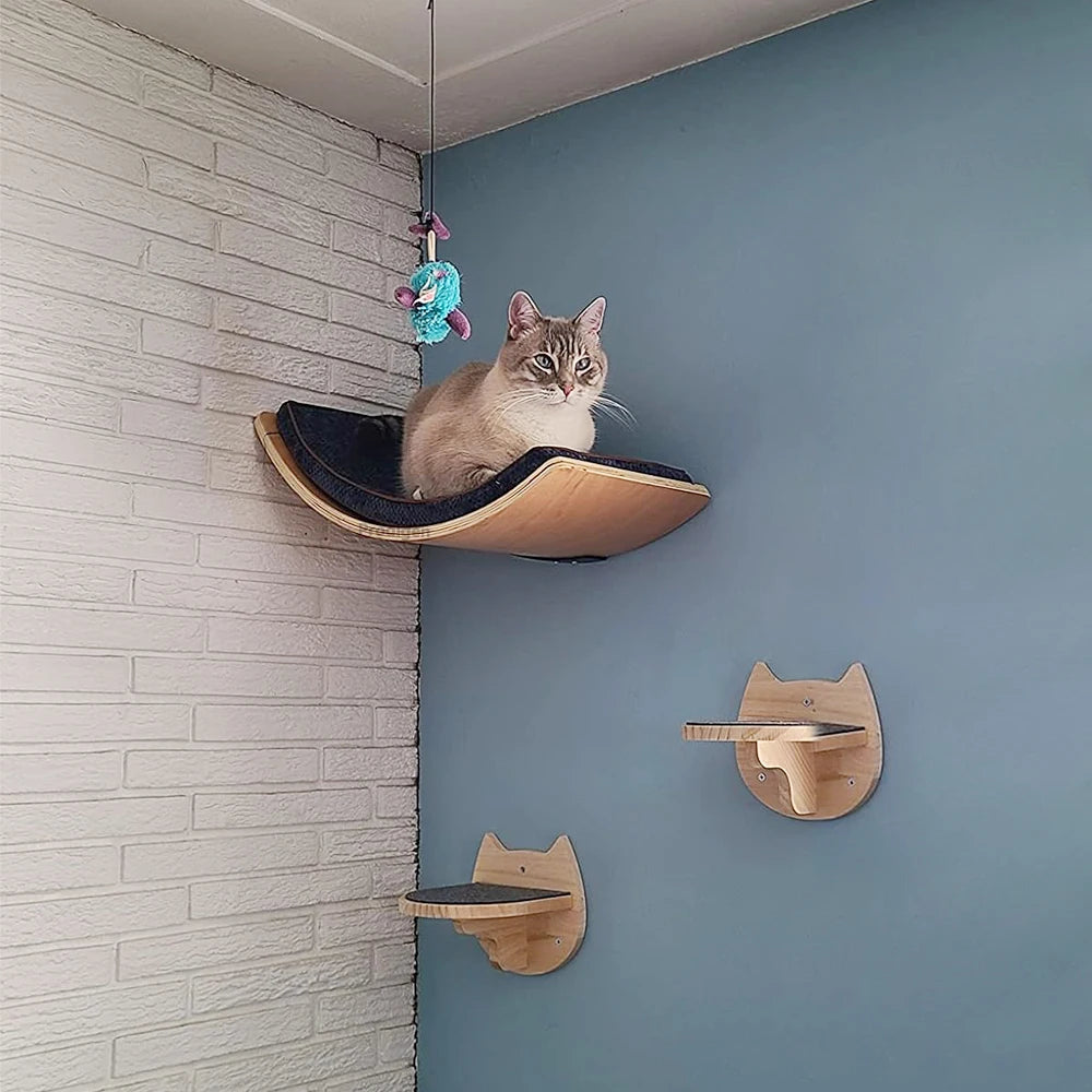 Cat Wall Mounted Shelf Steps Curved Cat Bed Shelves Corner Perches Hammock for Sleeping Climbing Scratching Post Pet Furniture