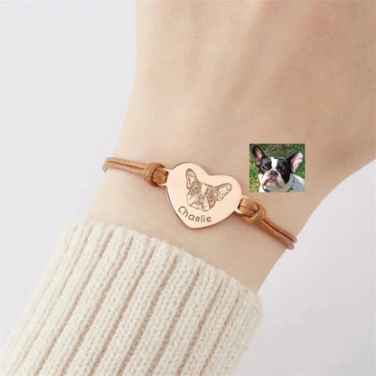 Custom Pet Portrait Bracelets For Women Personalized Dog Photo Stainless Steel Adjustable Pet Owner Lover Bracelet Jewelry Gift
