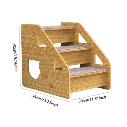 3-Tier Wooden Pet Steps with Non-Slip Surface, Perfect for Small Dogs & Cats to Access Couches and Beds Safely