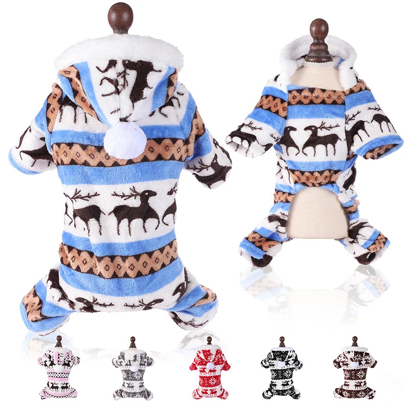 Winter Dog Christmas Jumpsuit Clothes Warm Plush Pet Pajamas for Small Medium Dogs Cats Overalls Puppy York Chihuahua Onesies