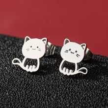 Jisensp 1 Pair Cartoon Animal Cat Earings Cute Stainless Steel Kitten Stud Earring for Women Girls Funny Jewelry Oorbellen