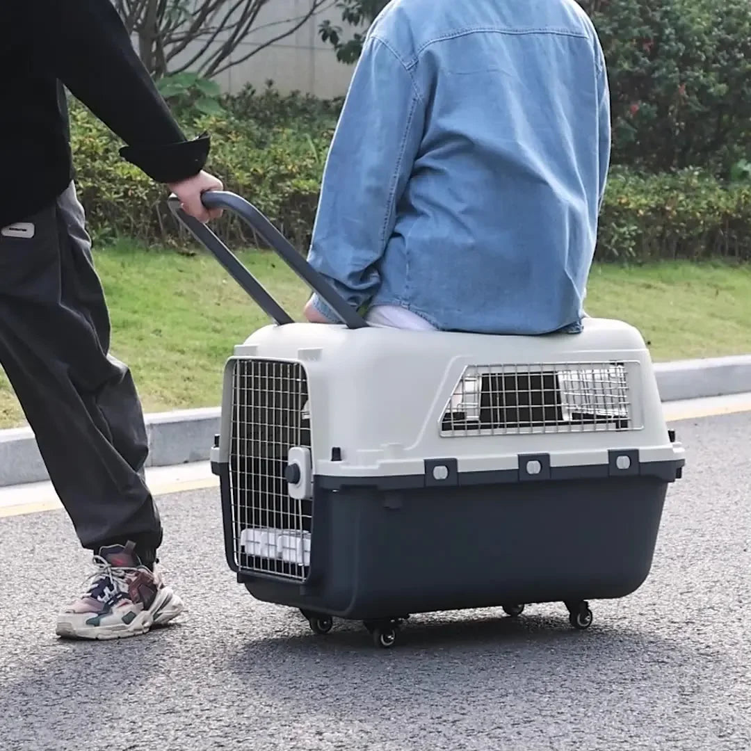 Wholesale Large Pet Trolley Case Pet Flight Crate Travel Cage Portable Plastic Dog Carrier Box