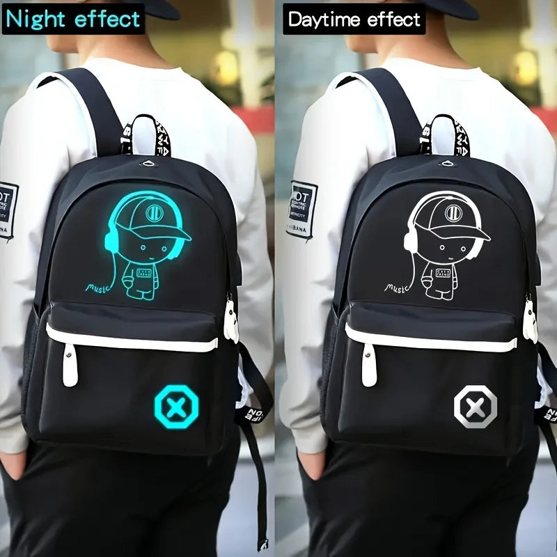 Cool Luminous Backpack Sets Music Boys Women Men USB Outerdoor Laotop Backpack Teens School Bags Capacity Travel Mochilas