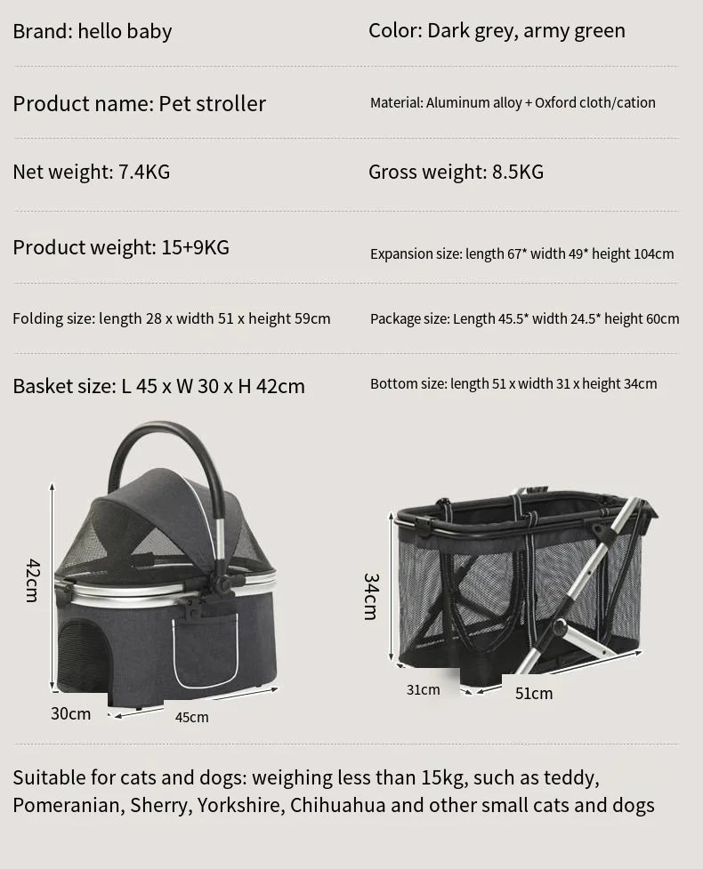 2025 New Dog Stroller with Double Layered Upper and Lower Compartments, Large Space for Pets, Multiple Cats, Dogs, and Dogs Cart