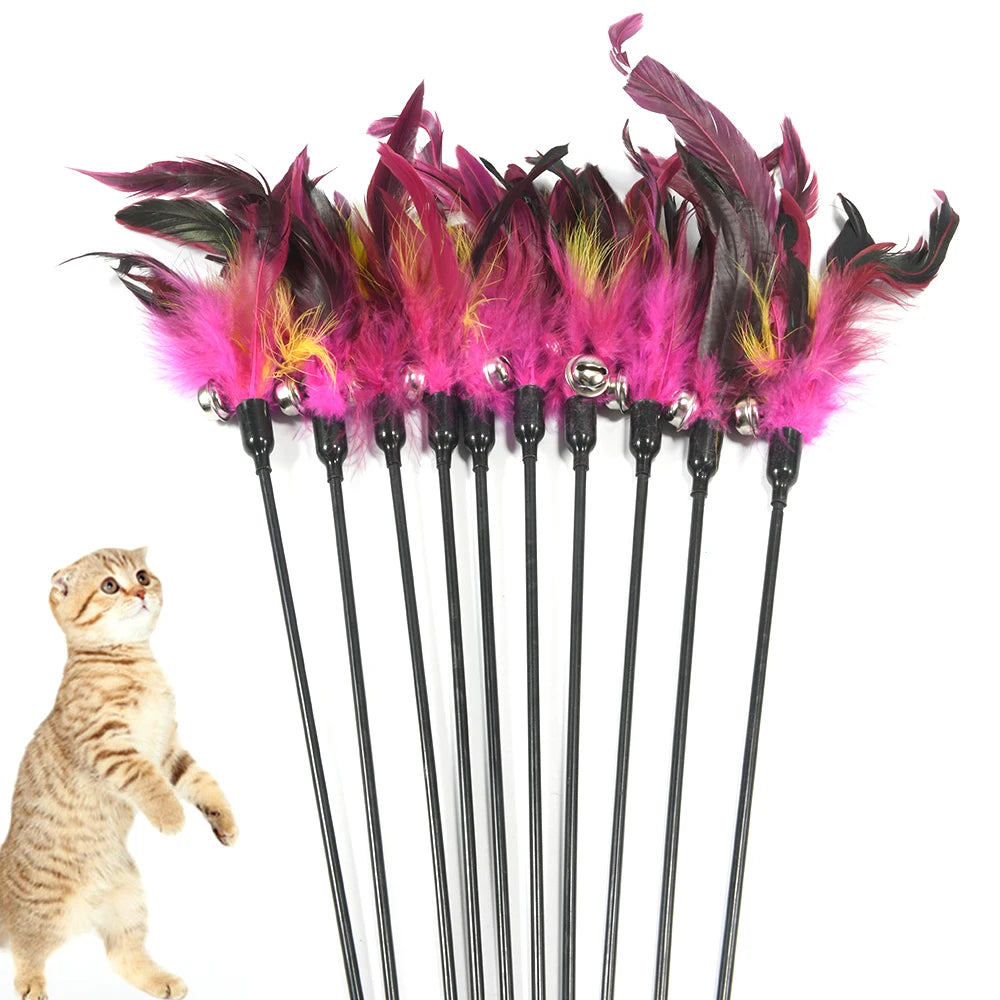 1pc  Hot Sale Cat Toys Random Color Make A Cat Stick Feather Black Coloured Pole Like Birds With Small Bell