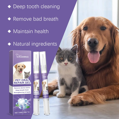 2pcs 3ml Pet Teeth Cleaning Gel Fresh Breath Tooth Whitening Toothbrush Tartar Removal Oral Care Teeth Repairing Dog Dental Pen