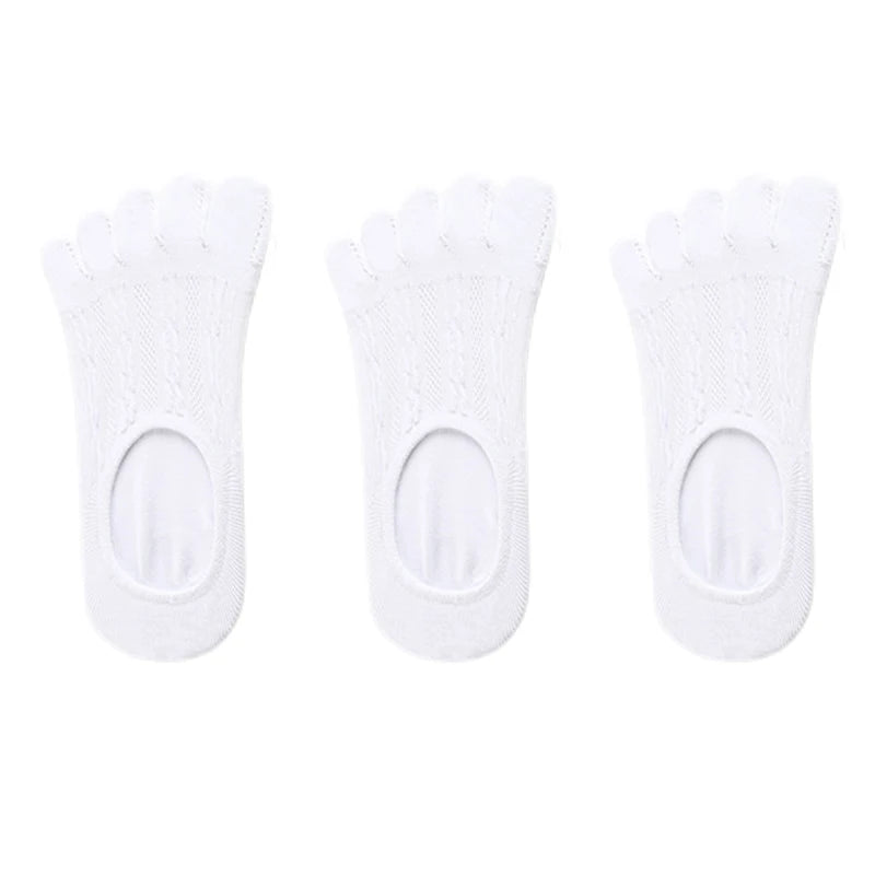 3Pairs Women's Socks Fashion Cotton Breathable Invisible Ankle Short Boat Socks Open Toe Sweat-absorbing Elasticity Ladies Sox