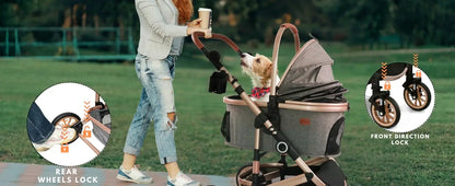 Folding 4 Wheels Dog Trolley Pet Jogger for Small Medium Dogs Travel