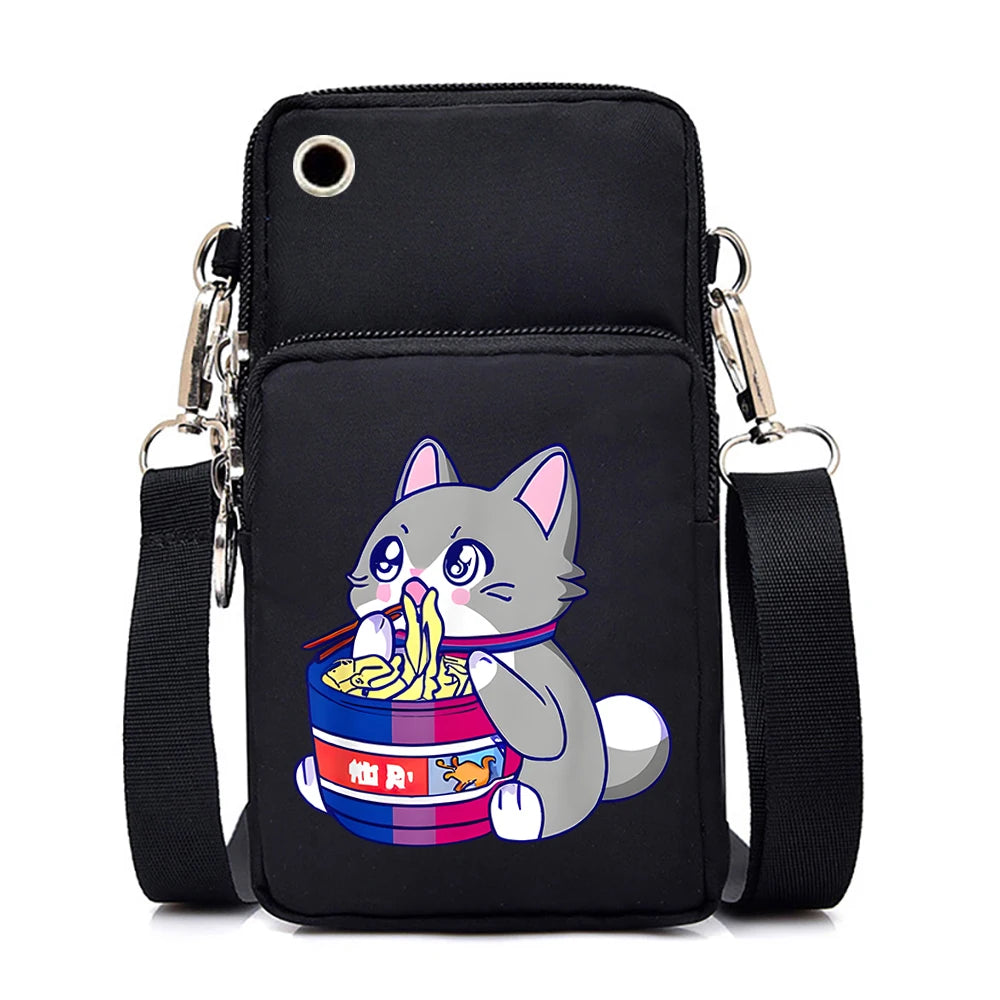 2024 Zipper Small Crossbody Bags Cartoon Anime Cat Women's Shoulder Purses and Handbags Girls Fashion Animal Mobile Phone Bag