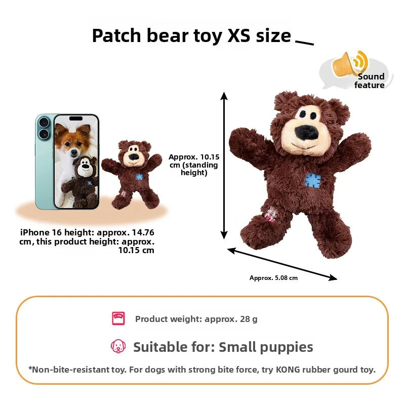 Kong Patch Bear Chew Resistant Plush Toy Sound Making Stress Relief Tug of War for Puppies And Adult Dogs Pet Toys Short Plush