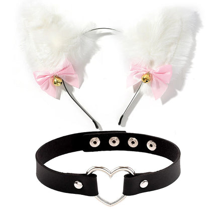Cat Ear Bow Headband Necklace Cat Claw Gloves Cosplay Plush Bell Hairband Women Girl Masquerade Party Headwear Hair Accessories