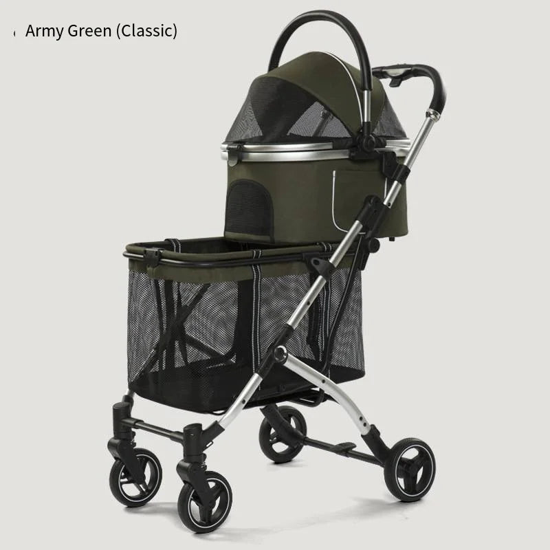 2025 New Dog Stroller with Double Layered Upper and Lower Compartments, Large Space for Pets, Multiple Cats, Dogs, and Dogs Cart