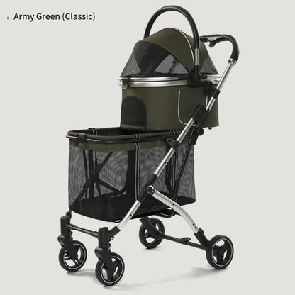 2025 New Dog Stroller with Double Layered Upper and Lower Compartments, Large Space for Pets, Multiple Cats, Dogs, and Dogs Cart